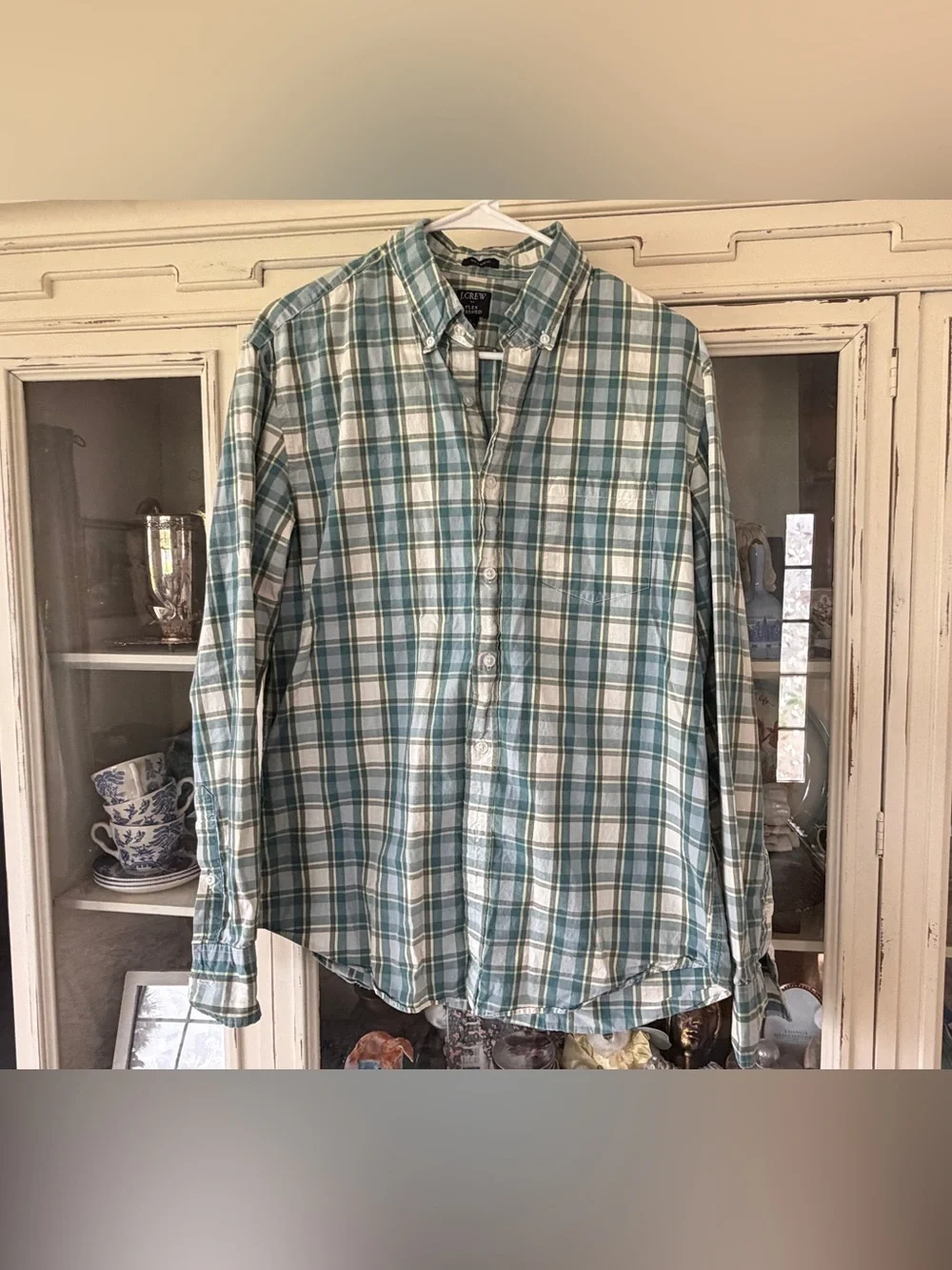 J. Crew Teal and White Plaid Cotton Button-Down
